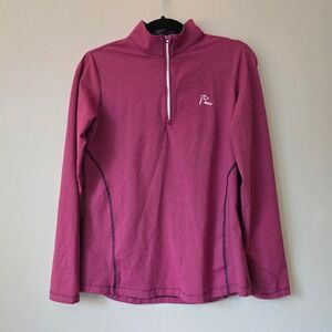 Rhoback Womens Pink Navy Striped Quarter Zip Pullover Performance Top Size M